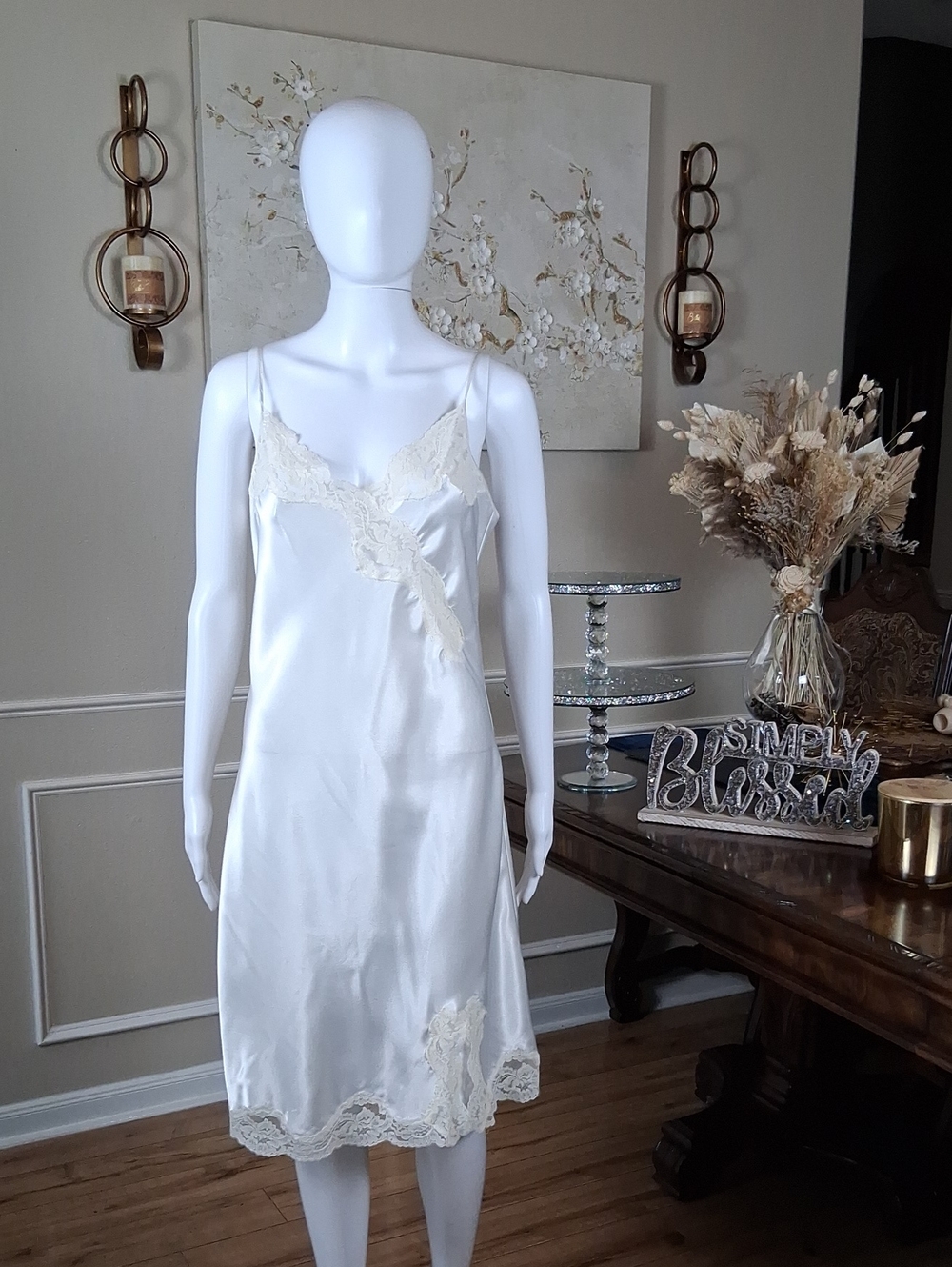 Victoria's Secret White Floral Lace Trim Slip Mini Dress Women's Lingerie Large - Picture 14 of 16